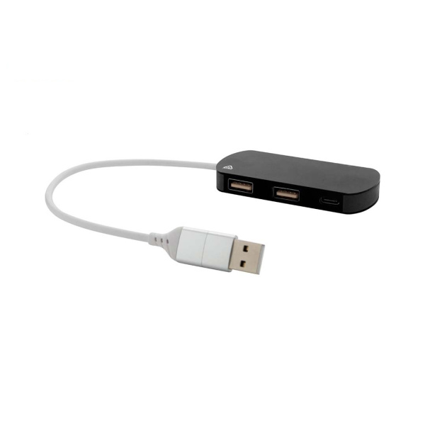 Hub USB in alluminio e ABS riciclato con 2 porte USB e 1 USB-C