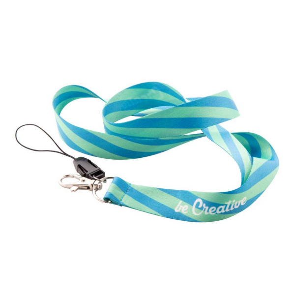 Lanyard in poliestere con moschettone in metallo e cordoncino