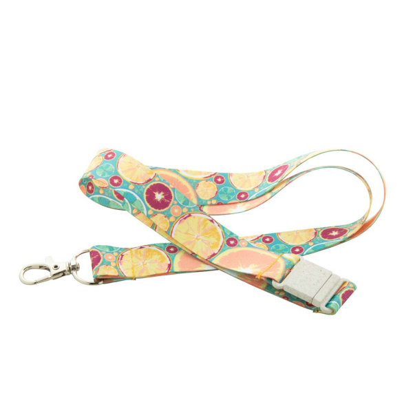 Lanyard in RPET con moschettone e fibbia di sicurezza in plastica di paglia di grano