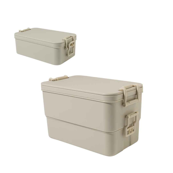 Lunch box in plastica PP con due scomparti e posate