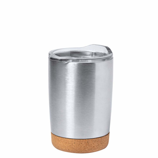 Mug termico 380 ml in acciaio con base in sughero e tappo in plastica