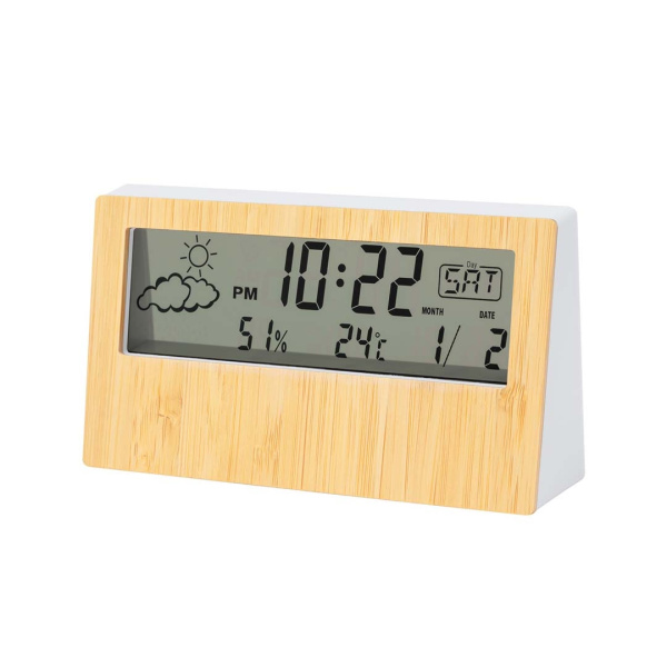 Orologio digitale con stazione meteo in bambù e ABS