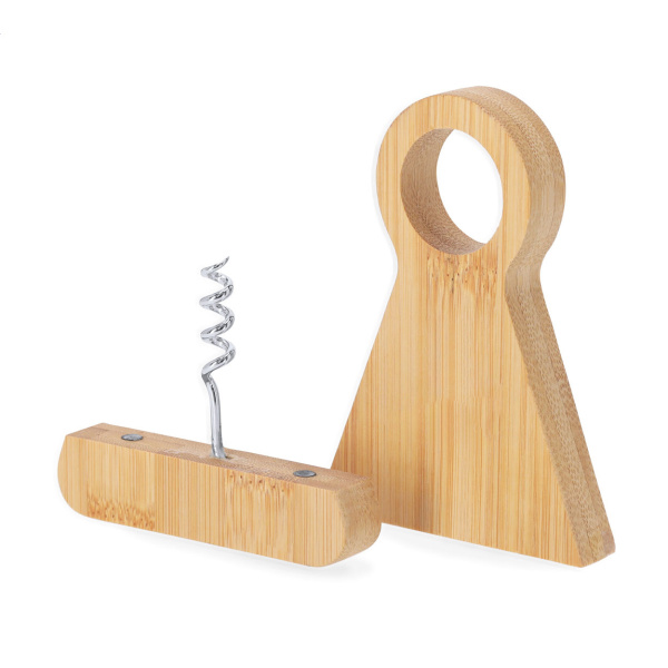 Portabottiglie in bambù con cavatappi in acciaio inox