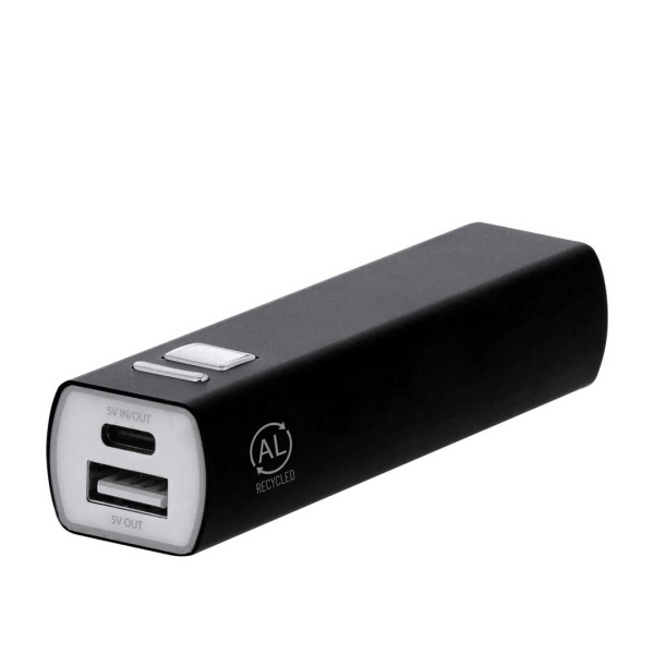 Power bank a forma di rettangolo in alluminio riciclato, 2600 mAh