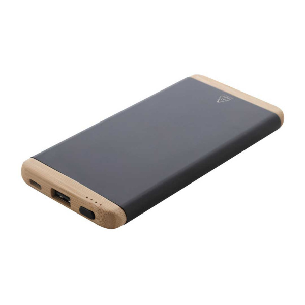Power bank elegante in alluminio riciclato e bambù, 5000 mAh, USB e USB-C