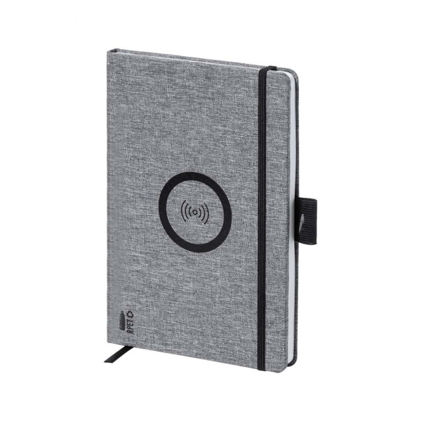 Quaderno con copertina RPET e caricatore wireless | A5