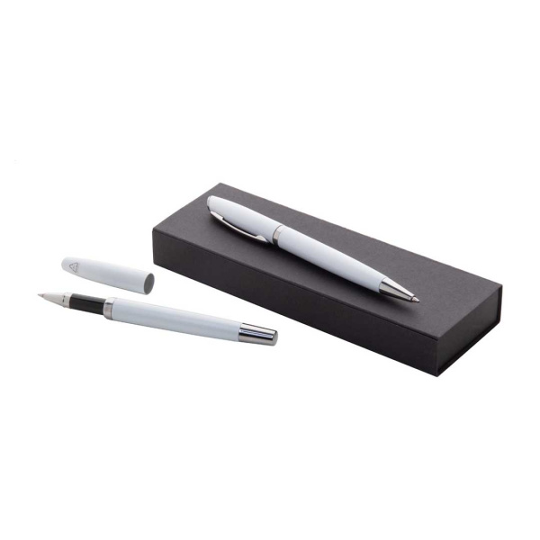 Set di penna e roller in alluminio riciclato e confezione regalo
