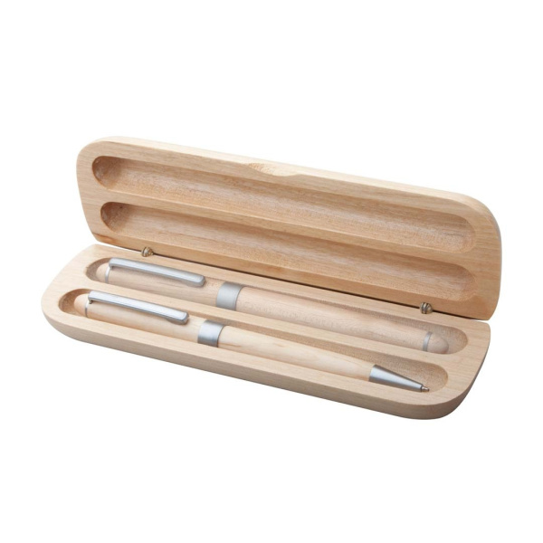 Set penna e roller in legno naturale con scatola
