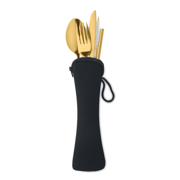 Set posate con custodia in neoprene con zip e cordino