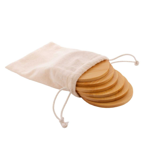 Set sottobicchieri in sacchettino di cotone personalizzabile