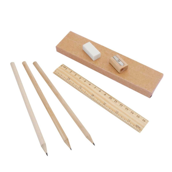 Set con 3 matite righello temperamatite e gomma