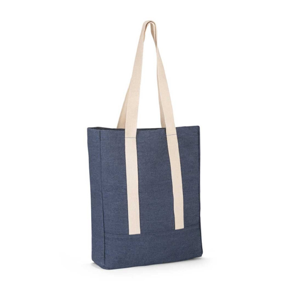 Shopper in denim con tasca interna e tracolla in cotone