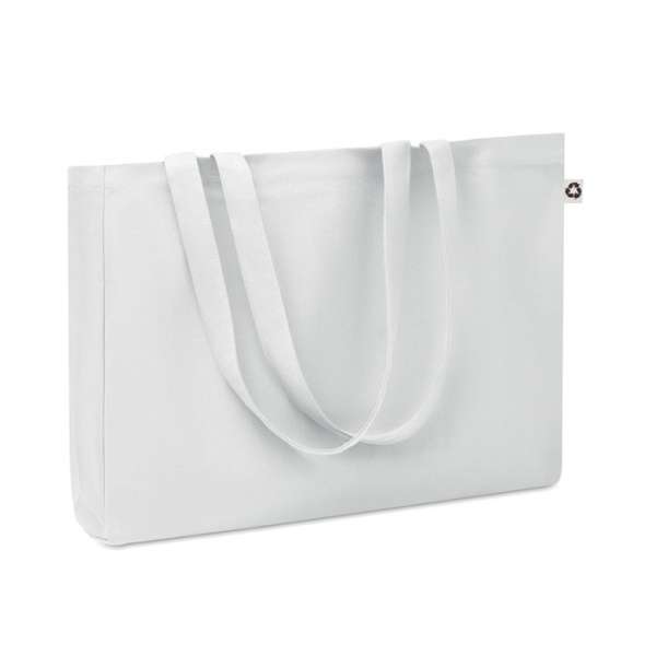 Shopper in tela riciclata con manici lunghi e soffietto 280 gr