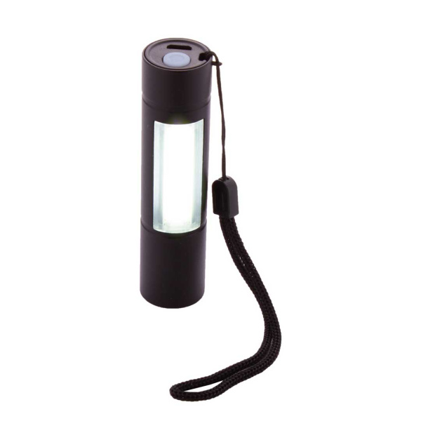 Torcia in alluminio con doppia sorgente COB e ricarica USB