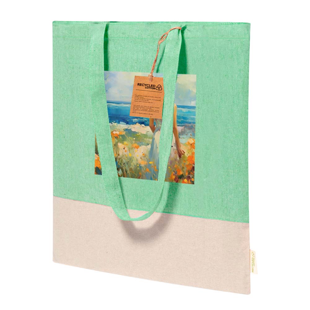 Shopper in cotone e juta con stampa grafica a colori