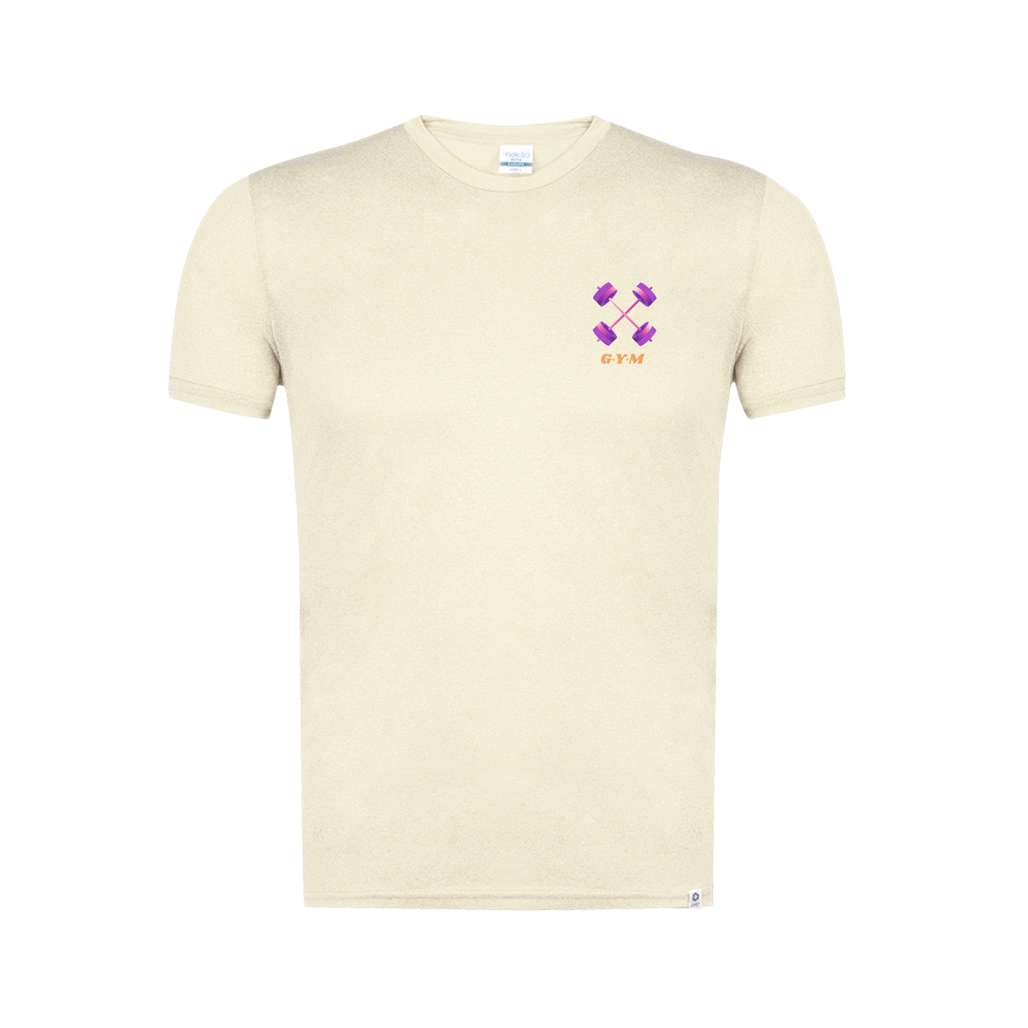 T-shirt tecnica color panna con logo colorato lato cuore