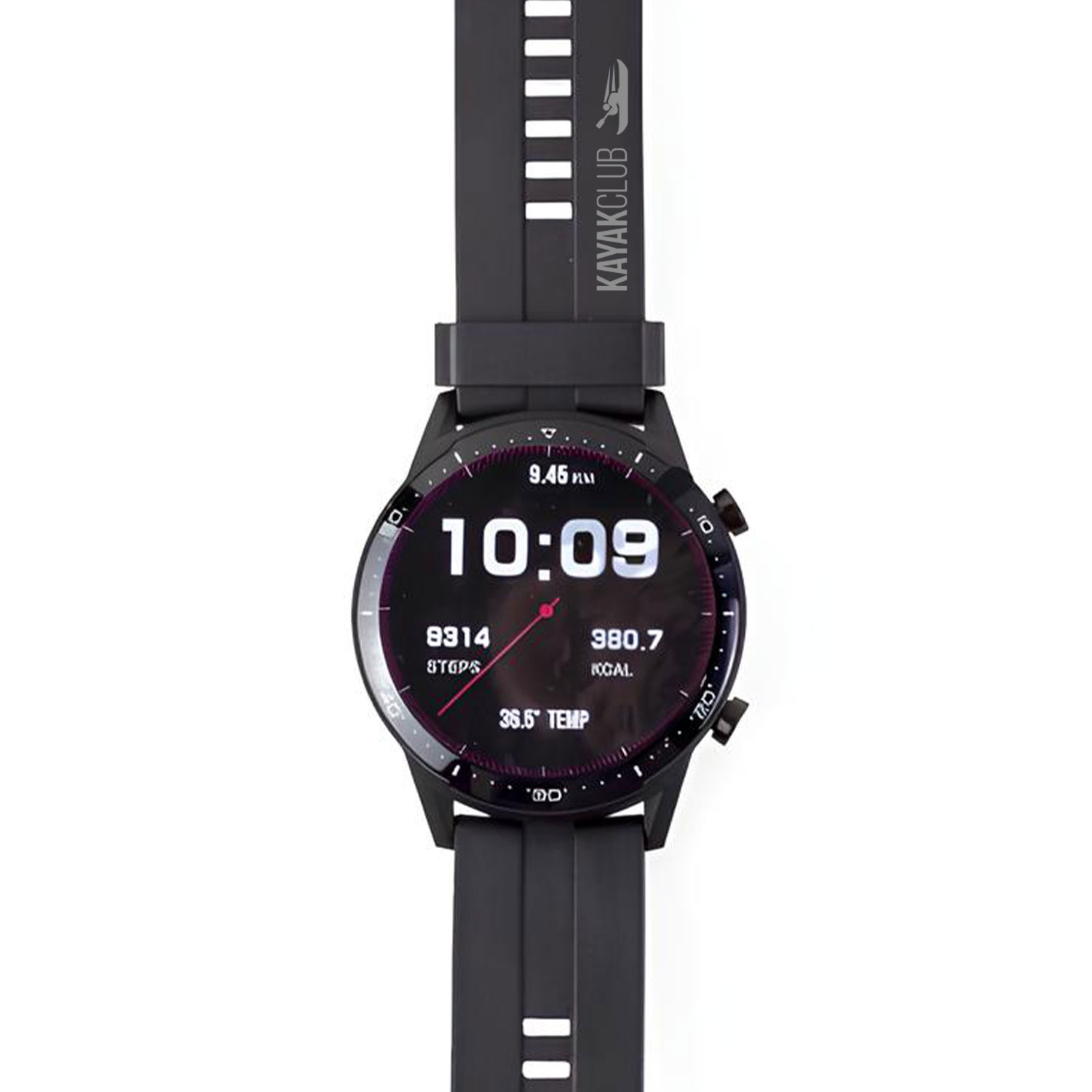 smartwatch sportivo nero con logo inciso sul cinturino