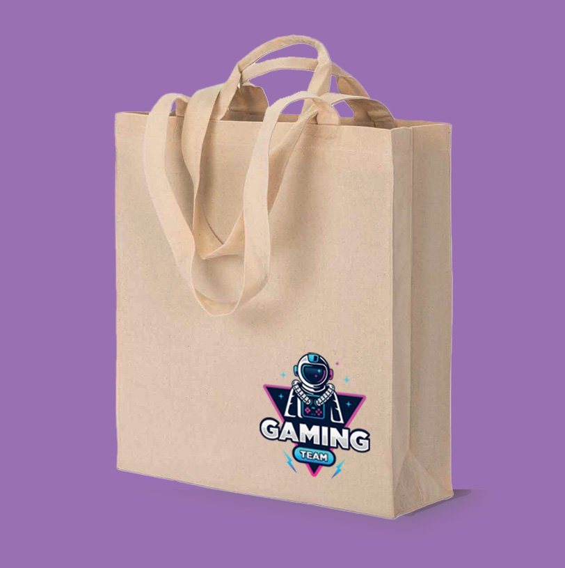 Shopper ecologica in cotone personalizzata in full color con pellicola DTF.