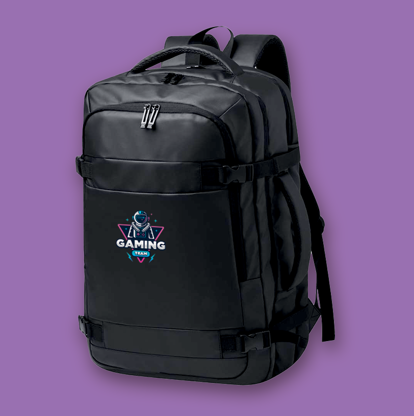 Zaino nero personalizzato in full color con pellicola DTF.