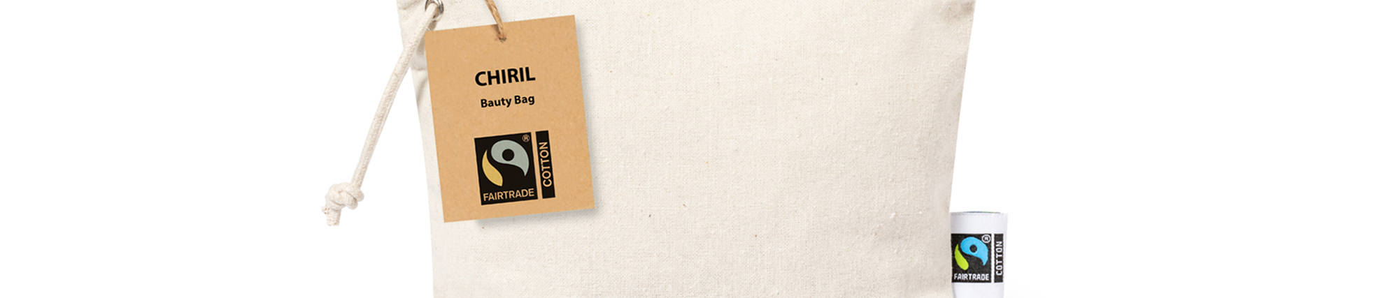 Bustina in cotone naturale beige, con etichetta FairTrade