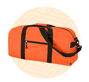 Borsone sportivo arancione. Background composto da un cerchio arancione.