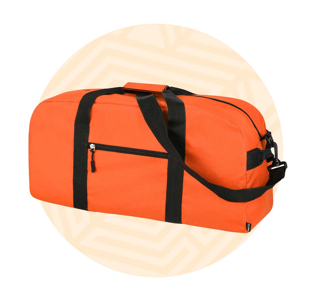 Borsone sportivo arancione. Background composto da un cerchio arancione.