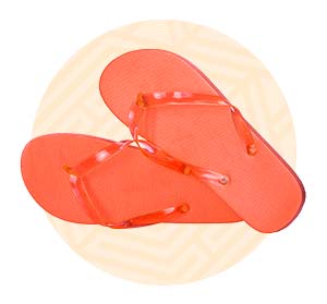 Infradito arancioni. Background con elemento grafico circolare arancione. 