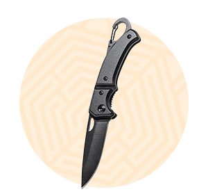 Coltellino da nero. Background grafico con greca circolare arancione. 