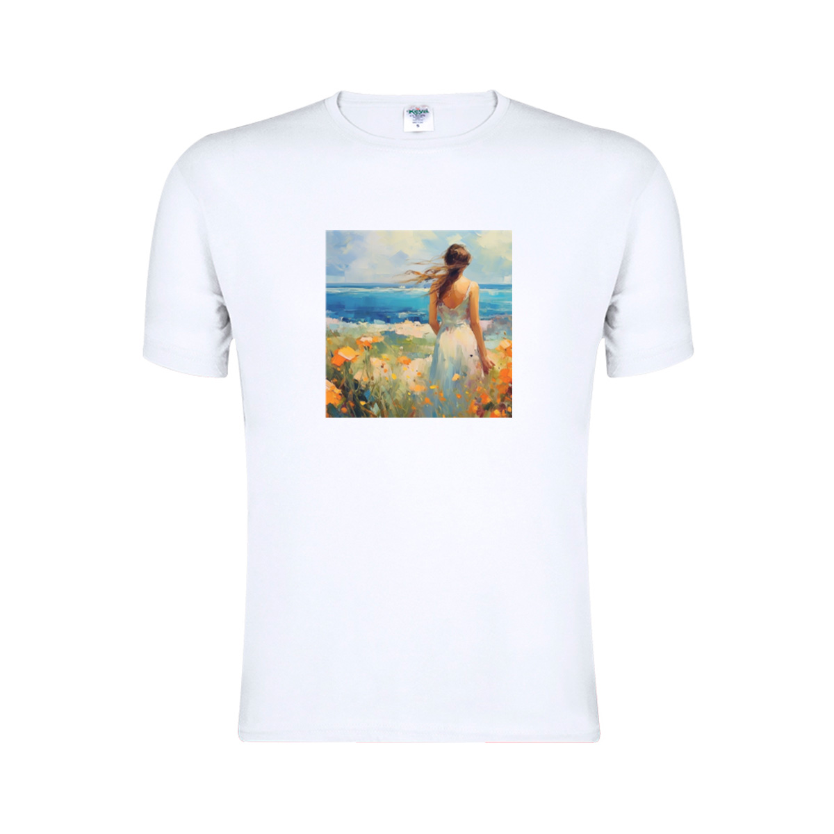 Maglietta bianca con stampa della grafica a colori sul petto