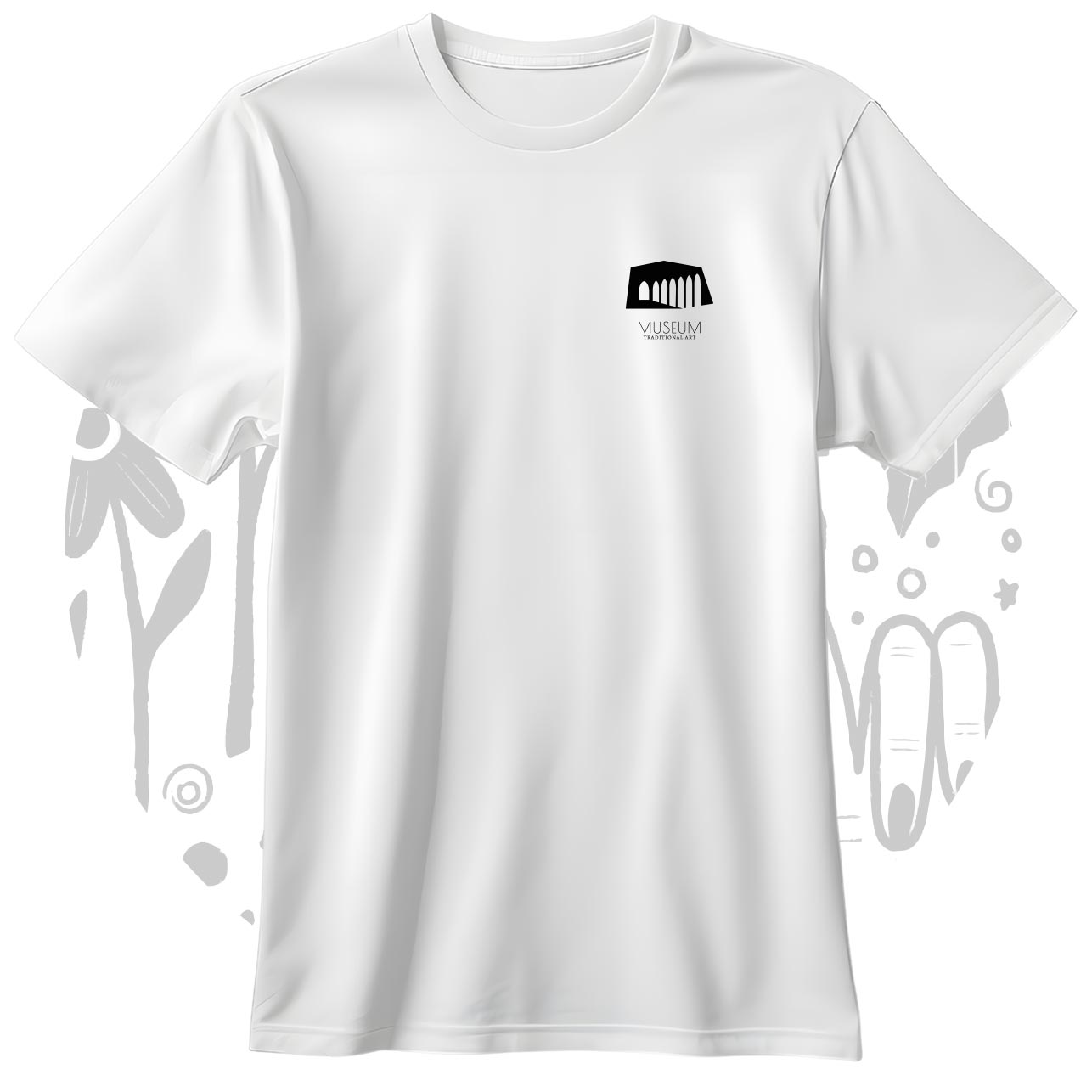 T-shirt bianca personalizzata per una linea di merchandising per musei.