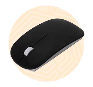 Mouse per pc nero. Background composto da un cerchio arancione. 
