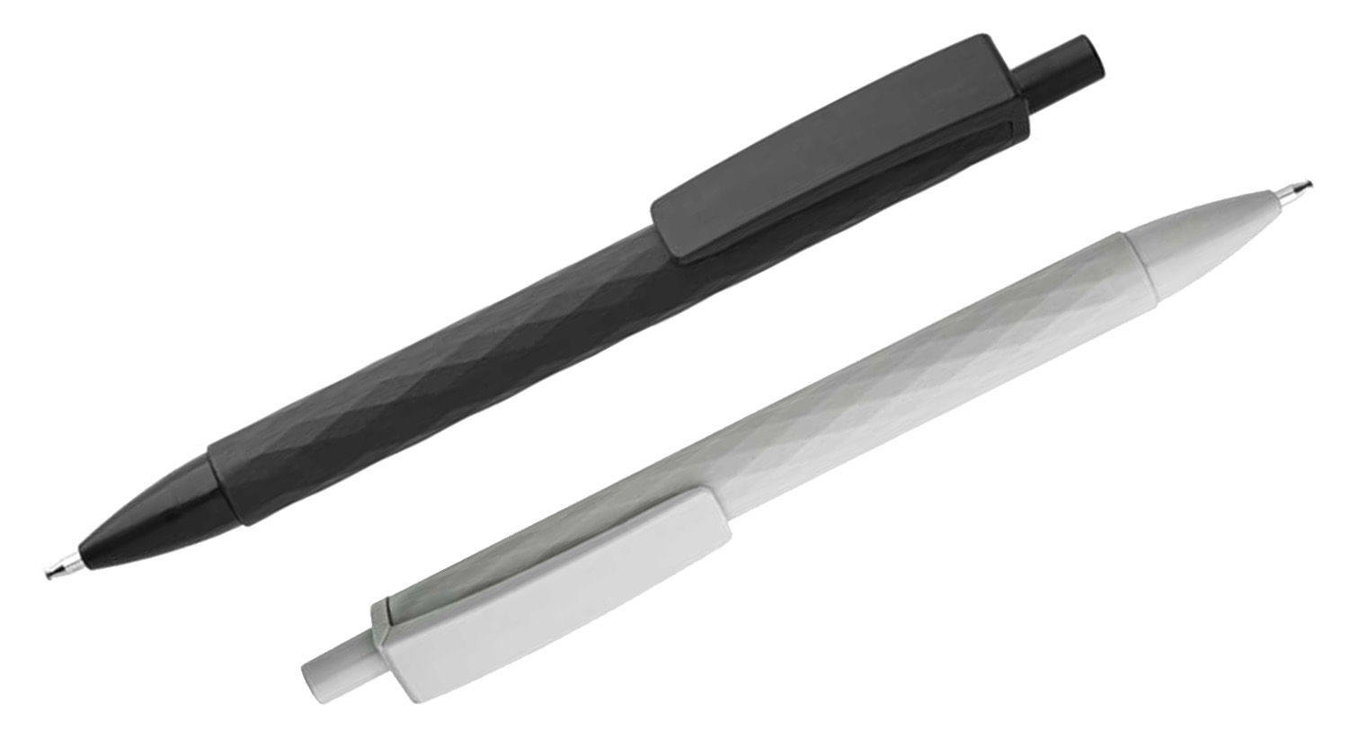 Due penne ecologiche in fibra di carbonio su sfondo bianco, ideali per l’inaugurazione di nuovi negozi.