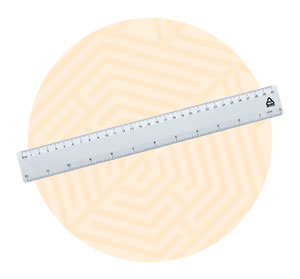 Righello da 30 cm in acciaio. Background grafico con cerchio arancione.