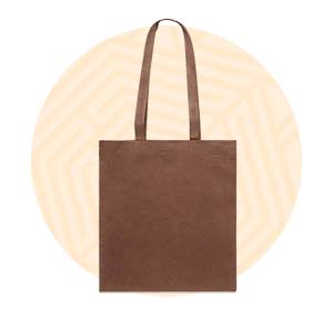 Tote bag classica colore marrone. Background composto da un cerchio arancione.
