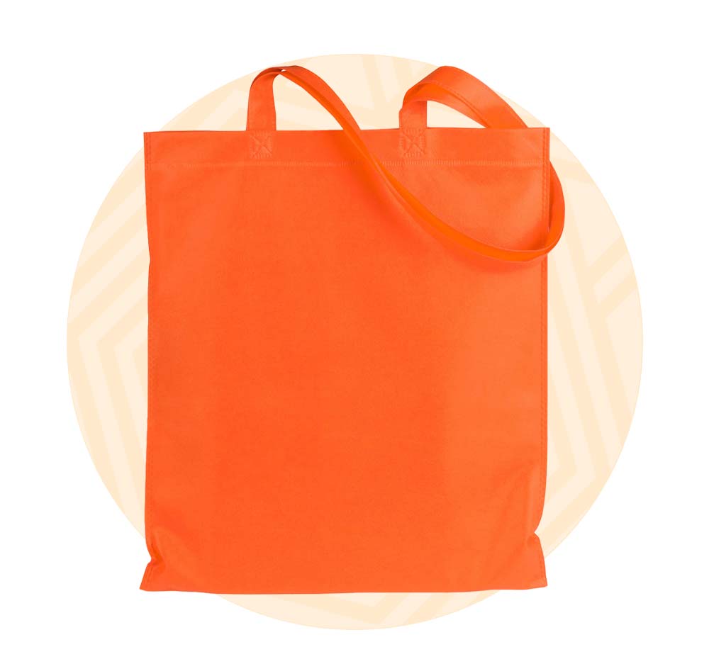 Tote bag in tnt colore arancione. Background composto da un cerchio arancione.