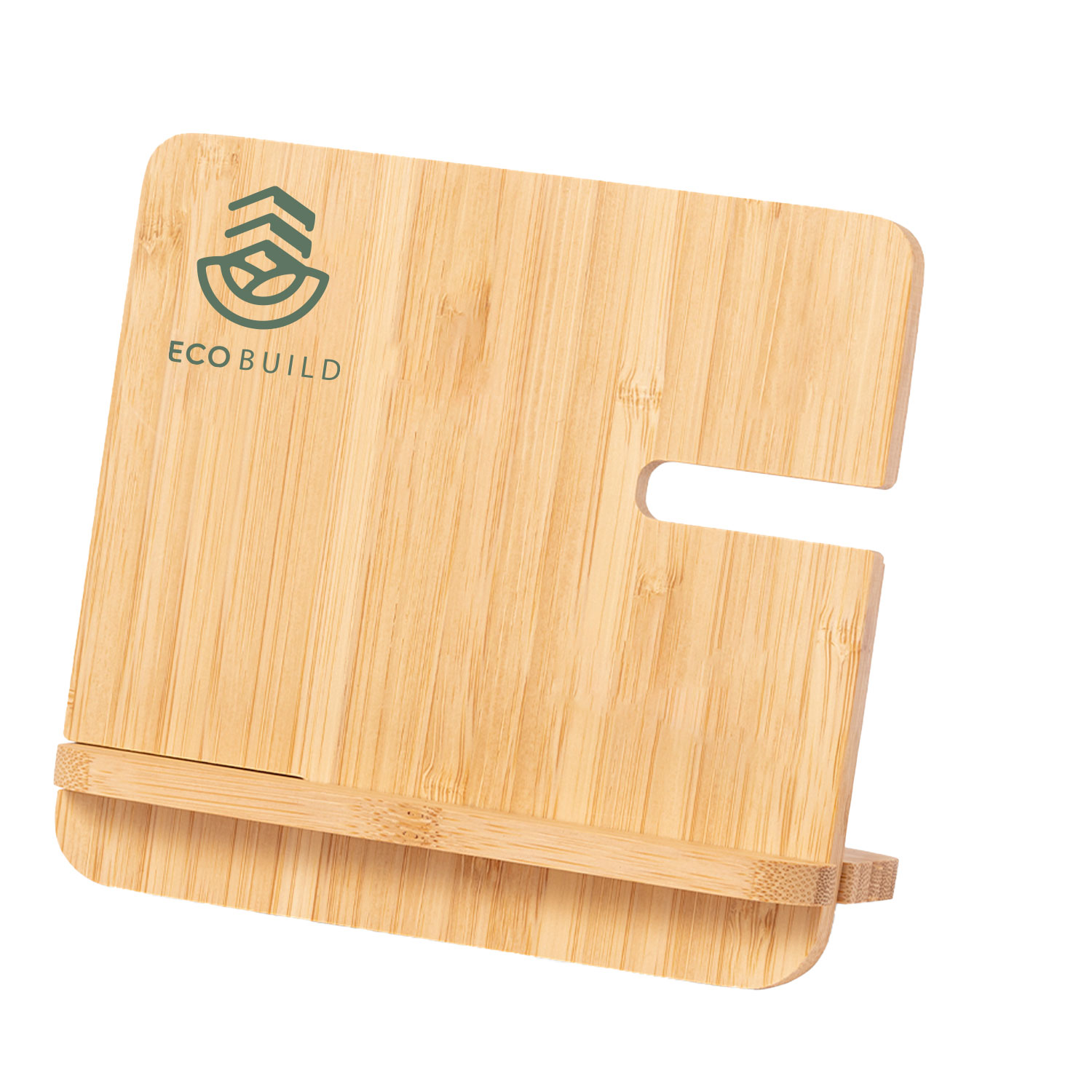 Supporto per tablet in bambù con logo verde