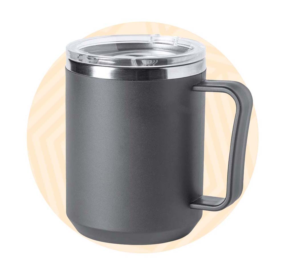 Tazza termica grigia con background arancione