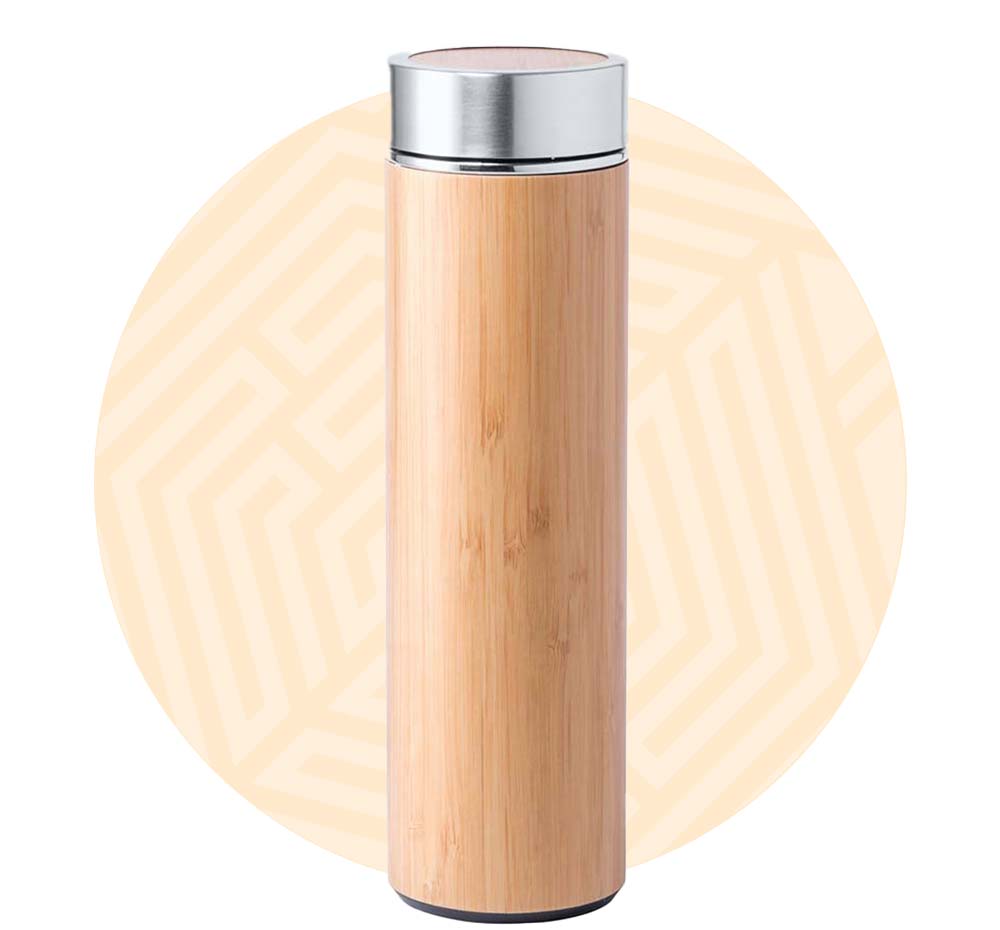 Thermos in bamb&ugrave; con background arancione