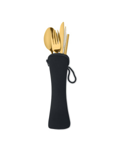 Set posate con custodia in neoprene con zip e cordino