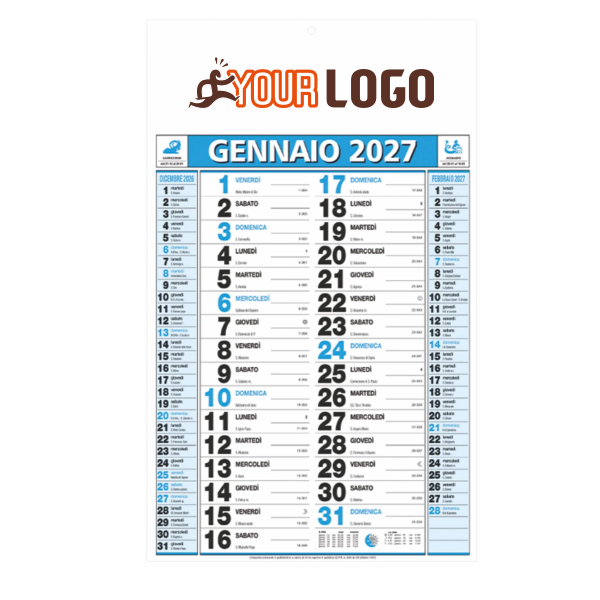 Calendario olandese trimestrale personalizzabile | 29x47cm