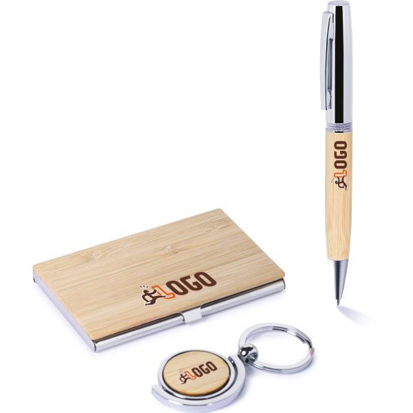 Coffret cadeau avec stylo porte-clés et porte-cartes de visite