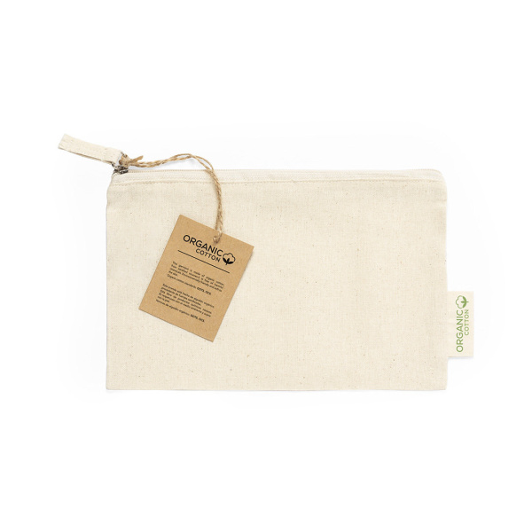 Pochette cotone organico con zip e etichetta eco