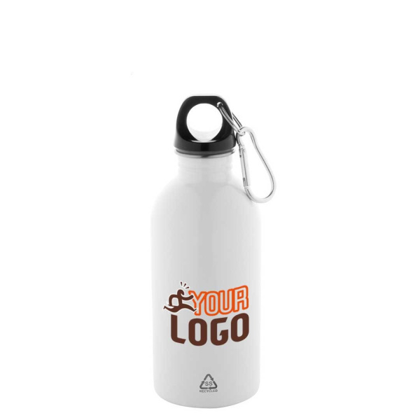 Borraccia 400 ml in acciaio riciclato con moschettone in alluminio
