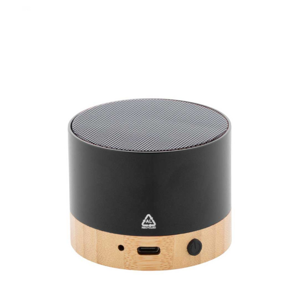 Cassa Bluetooth in alluminio riciclato con base in bambù