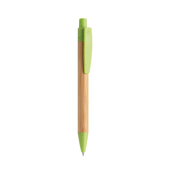 Penna in bamboo con dettaglio clip e punta colorati
