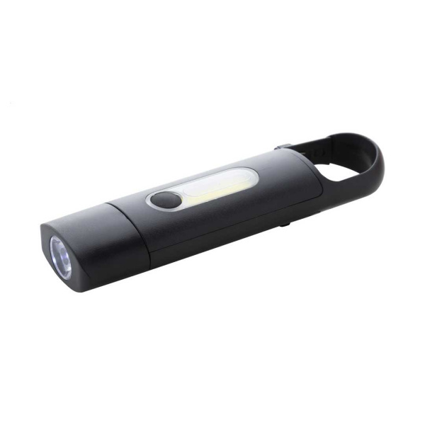 Mini lampe torche en ABS recyclé avec LED COB et mousqueton