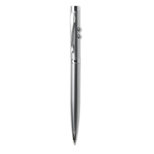 Penna multifunzione silver con luce e puntatore laser