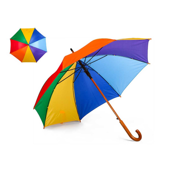 Parapluie arc-en-ciel personnalisable avec logo.
