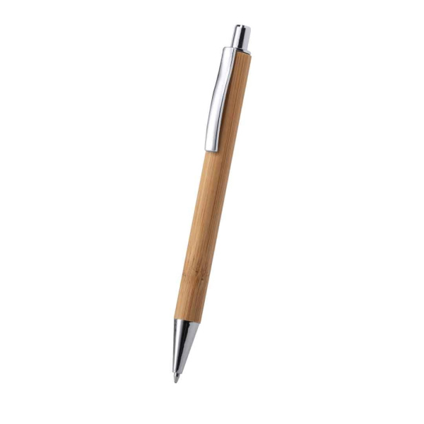 Penna in bambù con refill blu e clip plastica