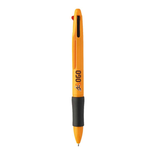 Stylo 4 couleurs en ABS recyclé avec grip en caoutchouc